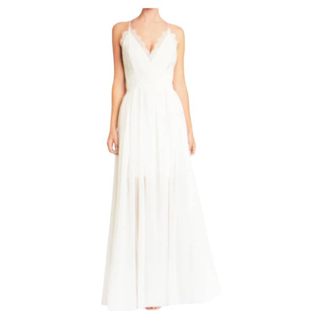 Dress The Population A-Line Criss Cross Back White Maxi Dress Women Size XL NWT